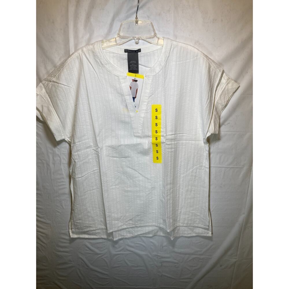 Matty M Women’s Cotton Popover Top Short Sleeve Blouse Ivory Size Small